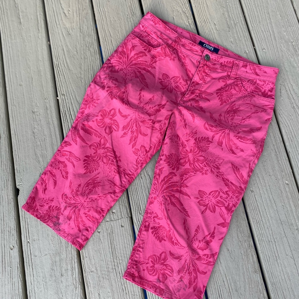 CHAPS Denim - Pink & magenta color floral pattern Capri jean pants, Size: 6